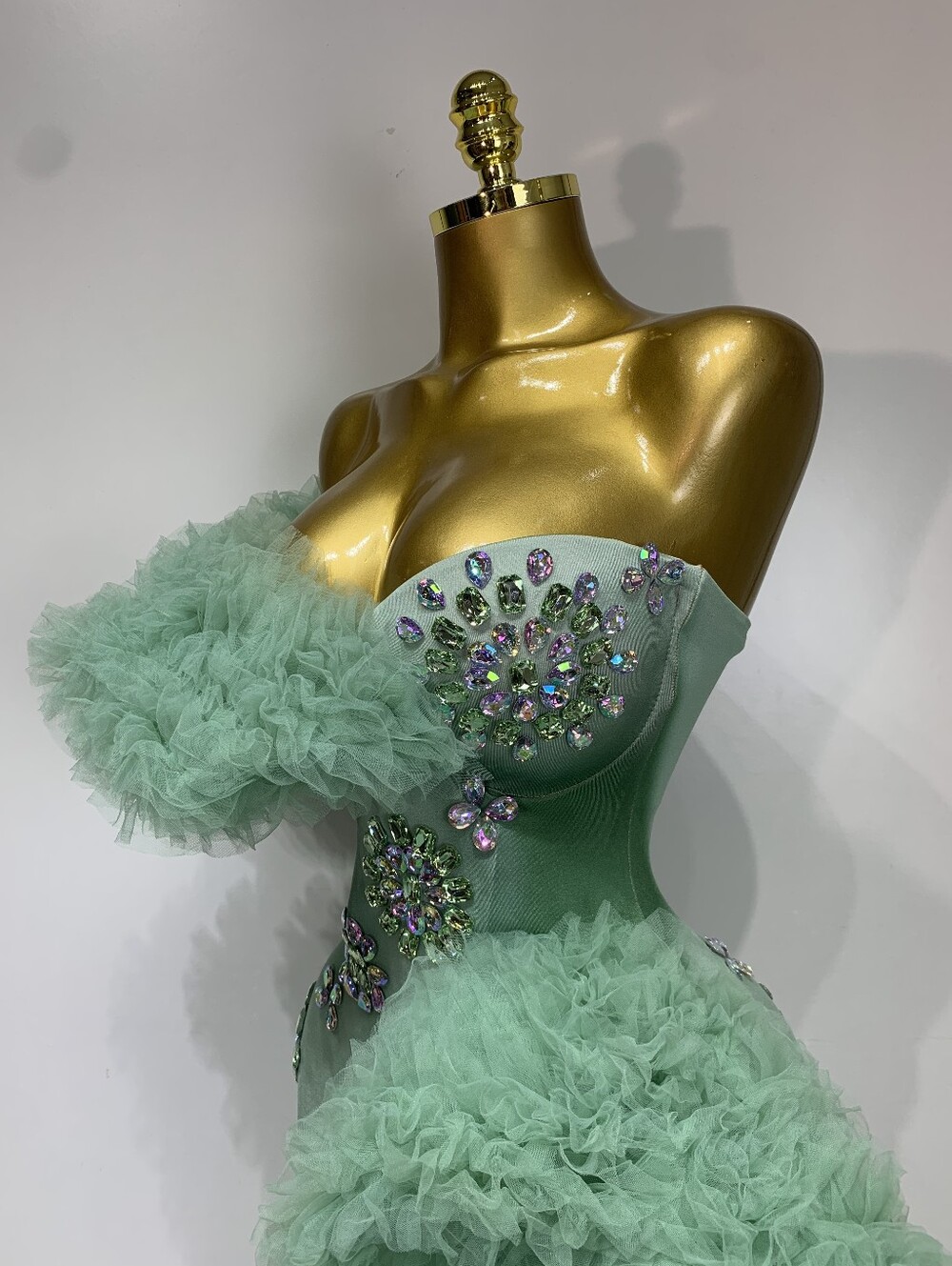 Mint Green Embellished Ruffled Corset Dress